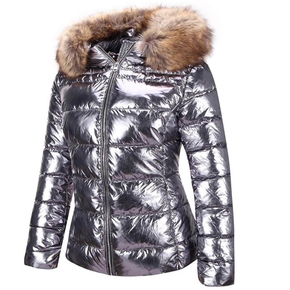Lightweight Puffer Jacket Warm Coat Hooded Fur - Picture 2 of 7